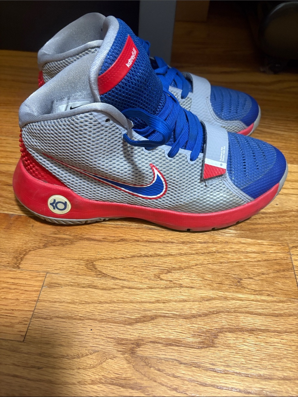Nike Kids Gray Blue Red KD Trey 5 Basketball Sneakers